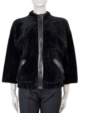 LOUIS VUITTON black REVERSIBLE SHEARLING & NYLON Windbreaker Jacket